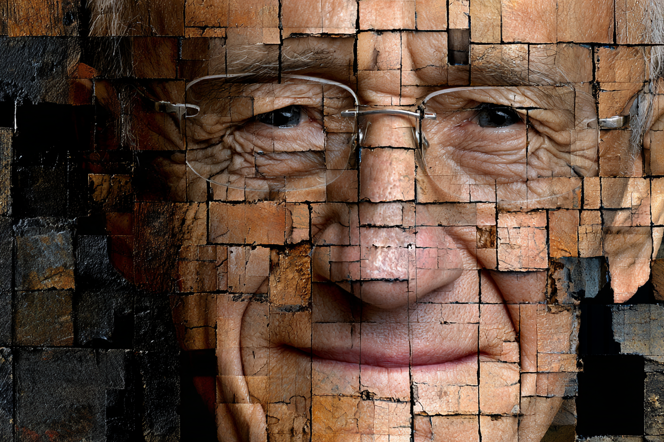 fragmented older man, smile